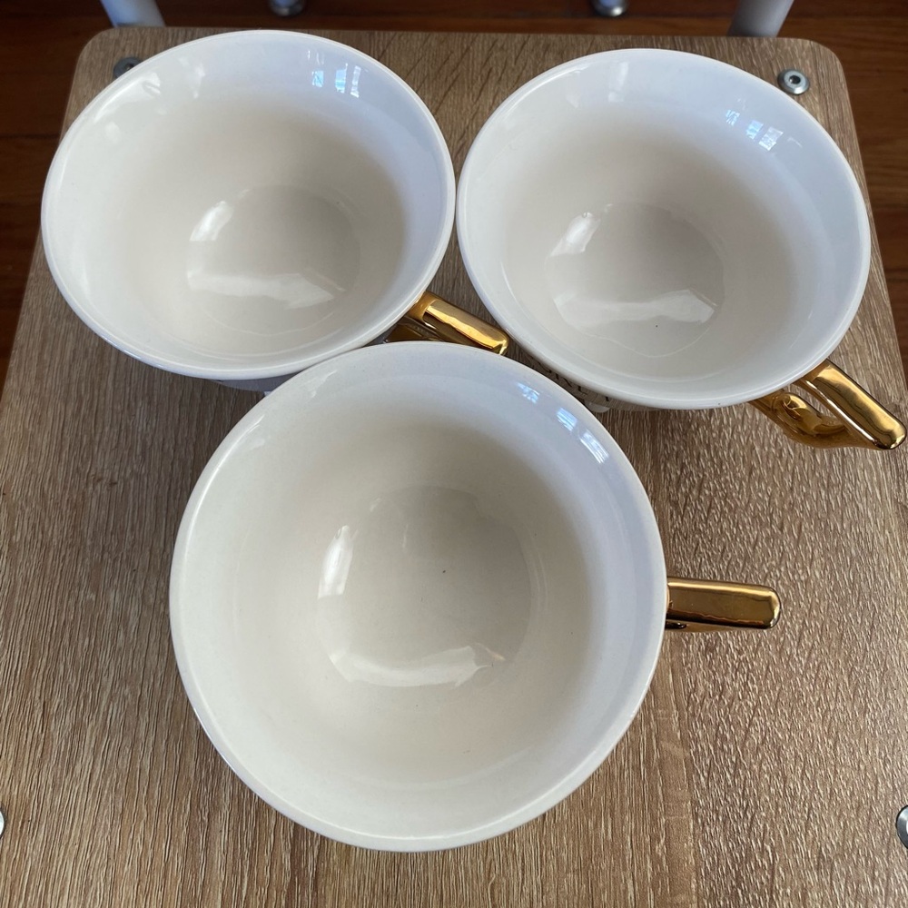 Gold Handle Cream Ceramic Cups Set - Picture 4 of 6